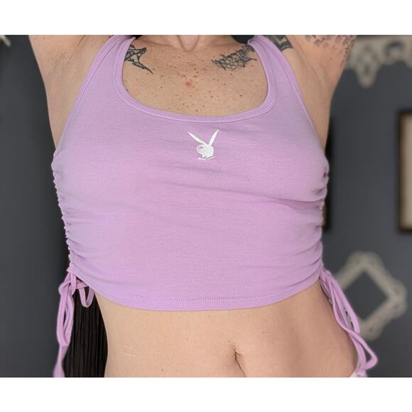 Pink Playboy Scrunch Side Crop Top - Picture 9 of 10
